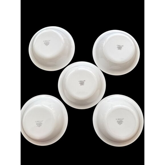 Set Of 5 Corelle Corning White Soup Bowls With Green Trim 7.25” Shadow Iris - Picture 2 of 4